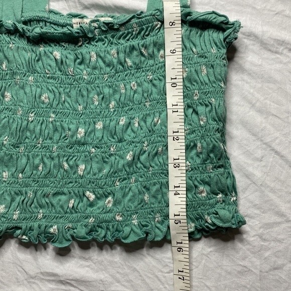 Anerican Eagle Cropped Smocked Floral Tank Top Cotton Modal Blend Teal Size XS - Picture 13 of 13